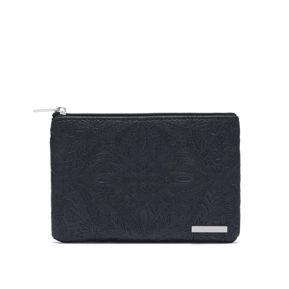 Black Embossed Floral Zip Pouch