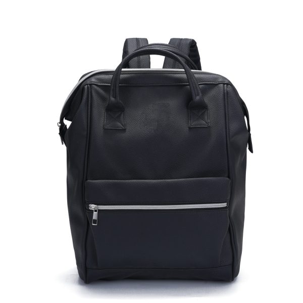 Black Faux Leather Structured Backpack