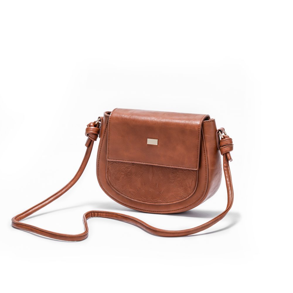 DSC00214 拷贝 Brown Floral Embossed Saddle Bag