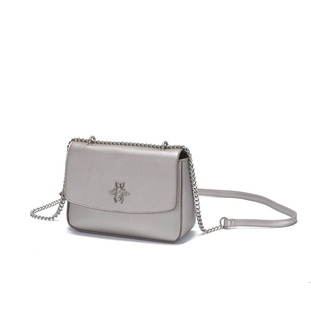 Shimmer Silver Bee Crossbody Bag
