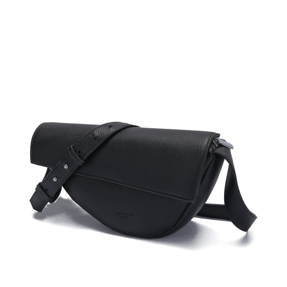 DSC00319 Black Pebbled Flap Saddle Bag