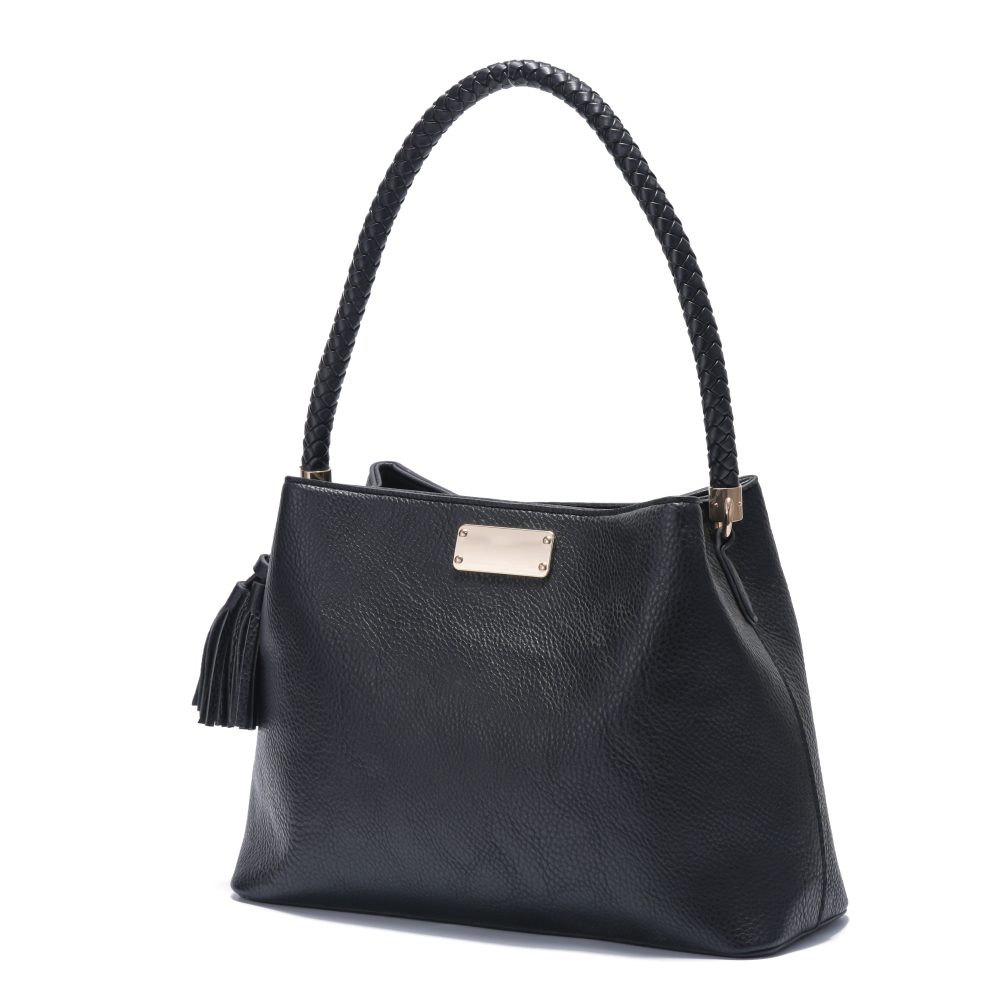 DSC00340 Pebbled Black Hobo with Braided Handle