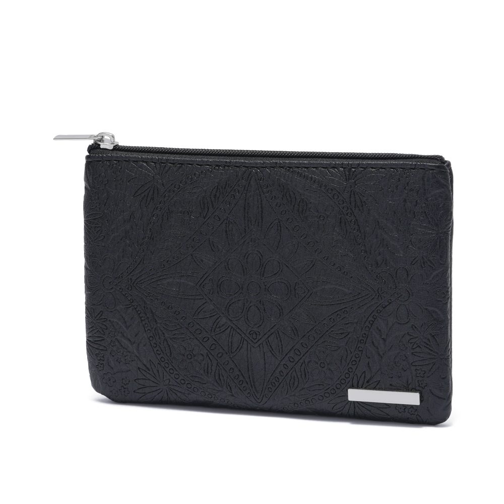 Black Embossed Floral Zip Pouch