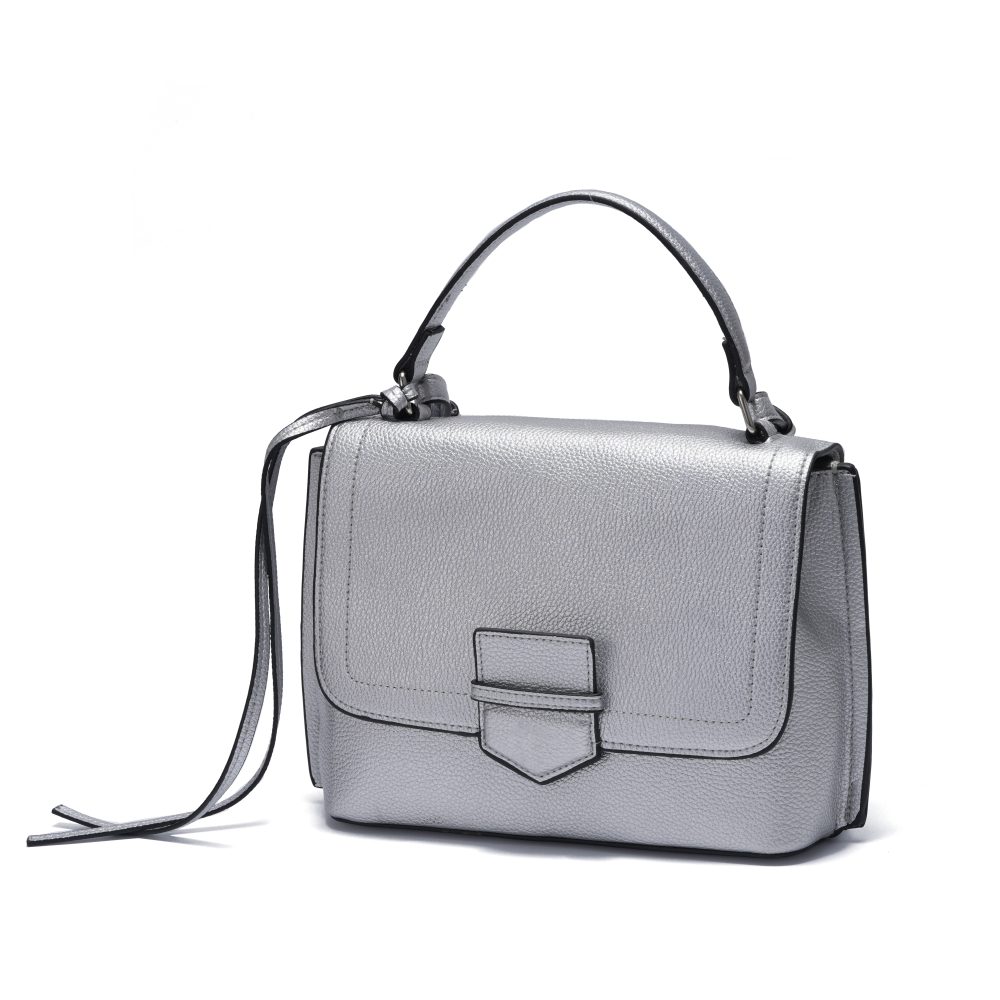 Silver Metallic Flap Handbag