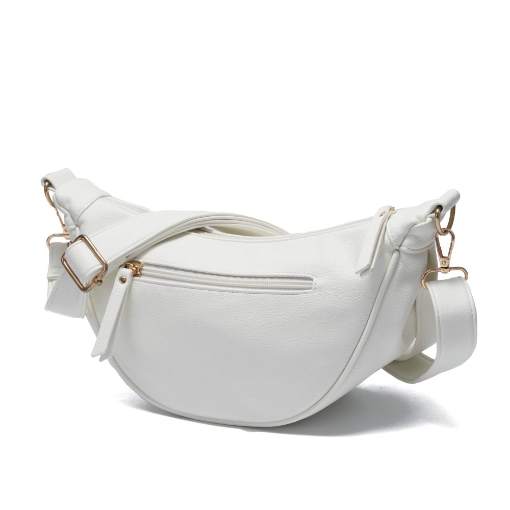 White Faux Leather Crescent Crossbody Bag