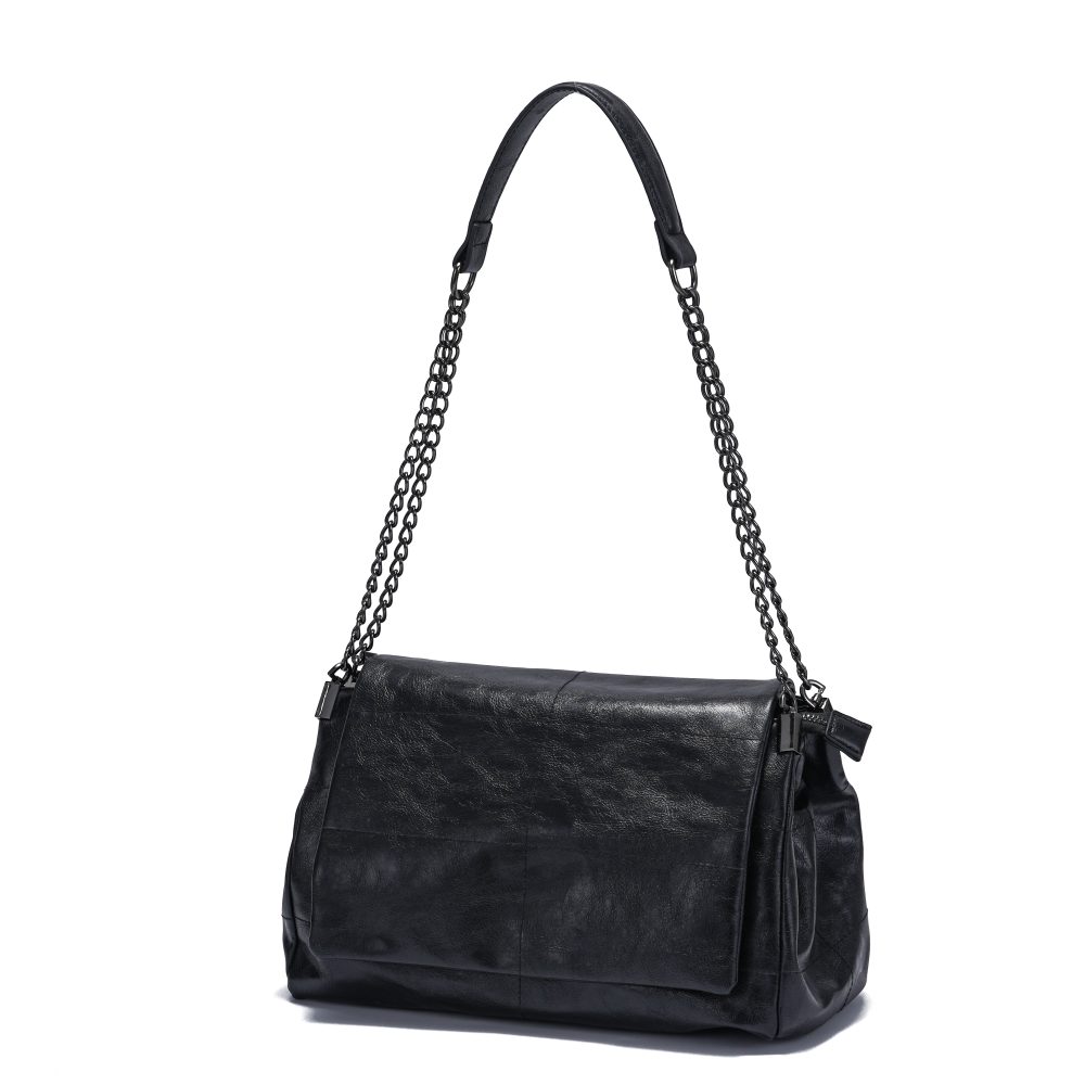 Black Vintage Leather Chain Crossbody Bag