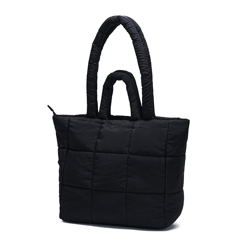 DSC00477 Black Puffer Square Tote Bag & Handbag 2 in 1