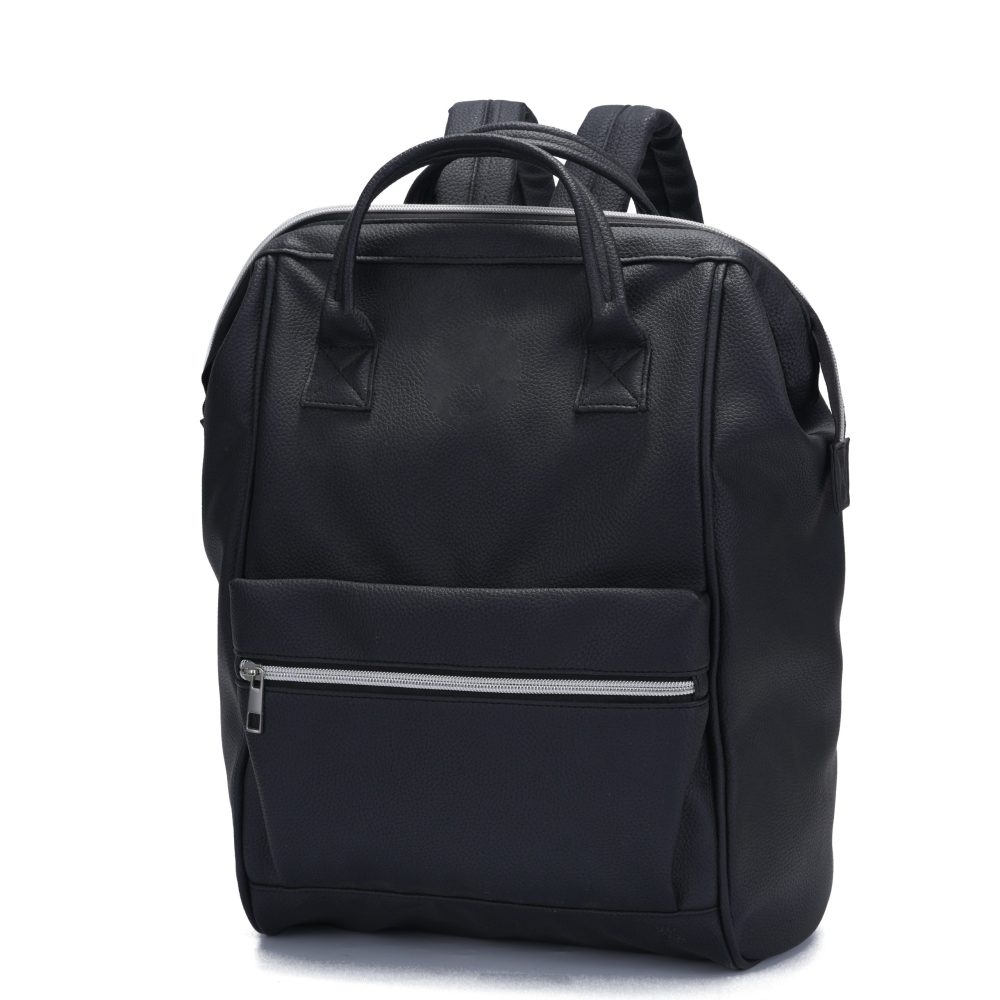 Black Faux Leather Structured Backpack