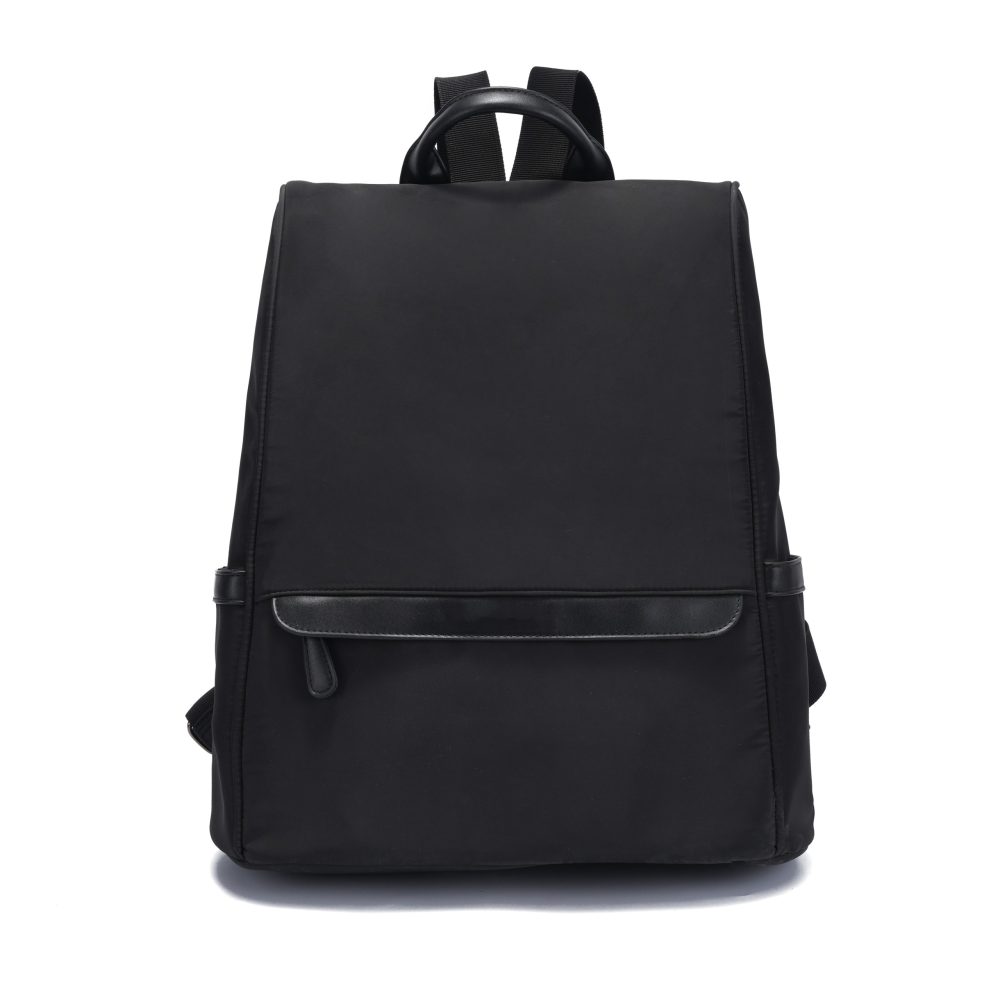 Minimalist Black Faux-Leather Backpack