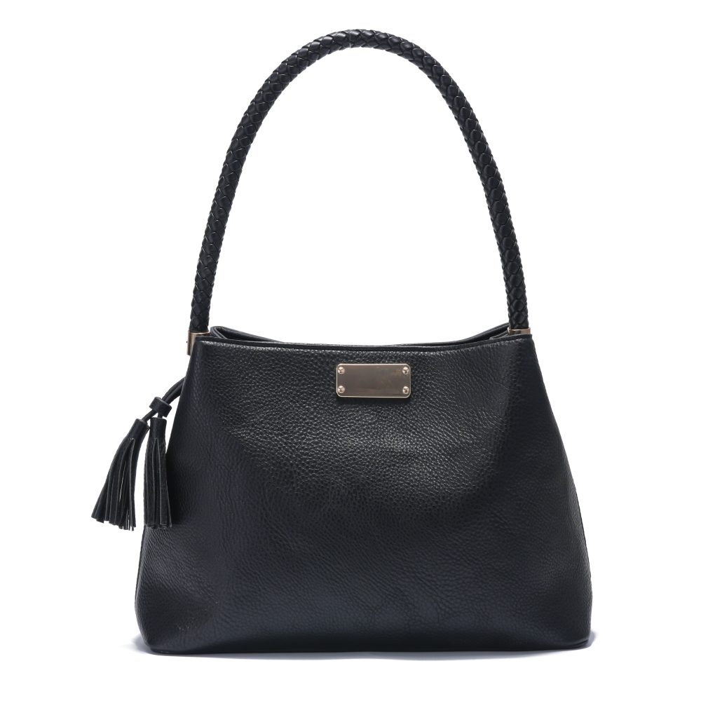 Pebbled Black Hobo with Braided Handle Pebbled Black Hobo with Braided Handle