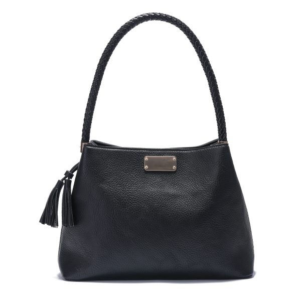 Pebbled Black Hobo with Braided Handle Pebbled Black Hobo with Braided Handle