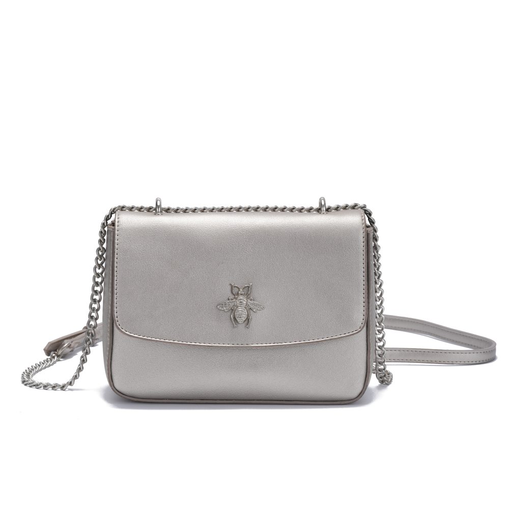 Shimmer Silver Bee Crossbody Bag