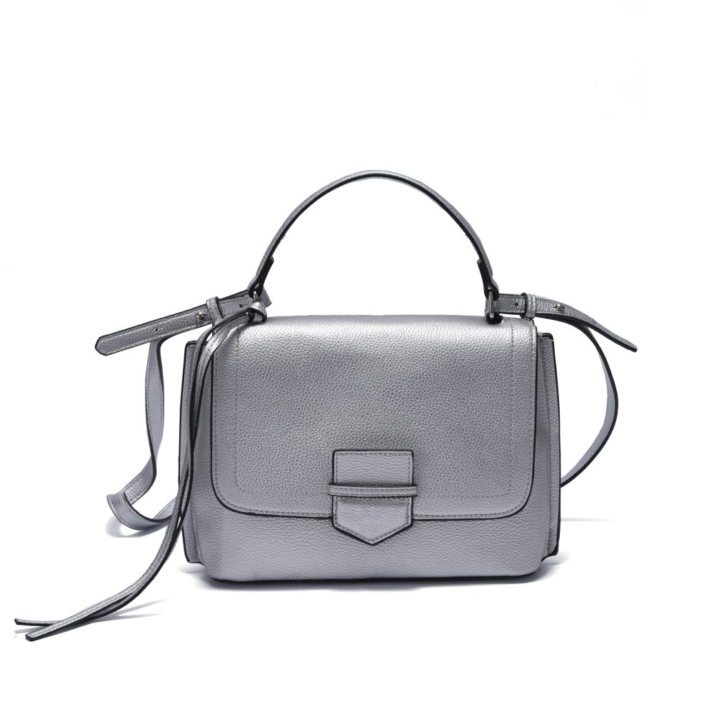 Silver Metallic Flap Handbag