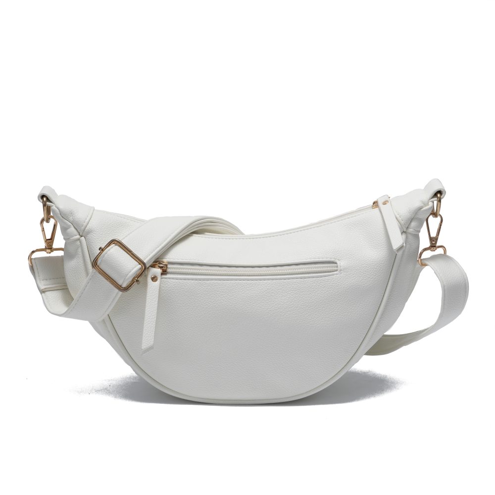 White Faux Leather Crescent Crossbody Bag