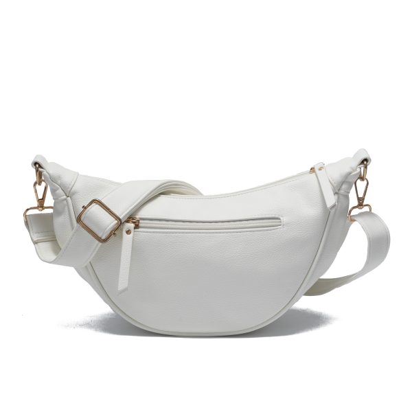 White Faux Leather Crescent Crossbody Bag