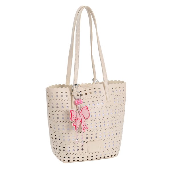 IMG_6076 Cream Perforated PU Tote Bag