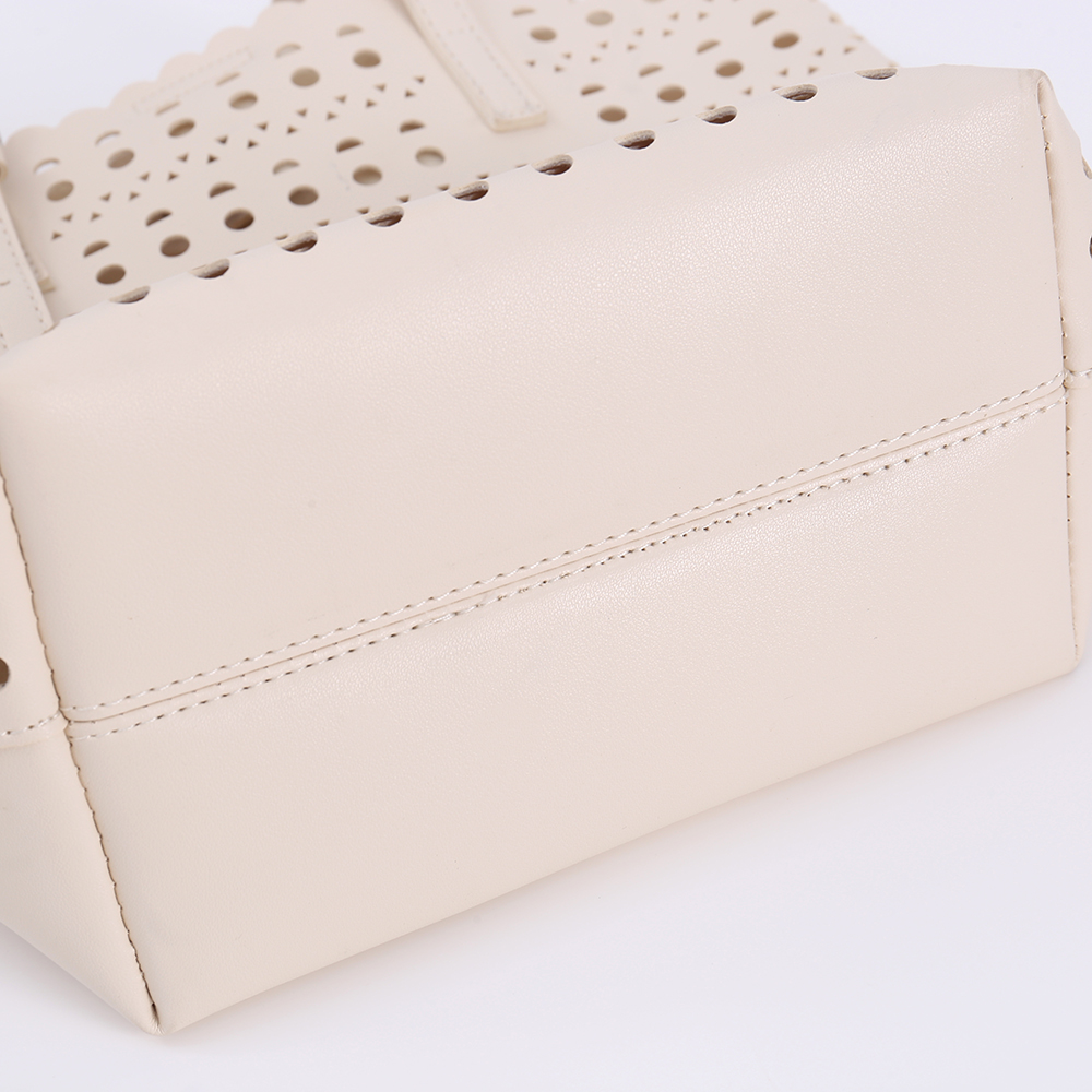 IMG_6083 Cream Perforated PU Tote Bag