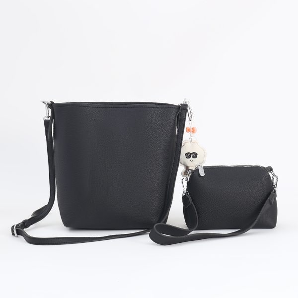IMG_6089 Black Two Size PU Bucket Bag Set