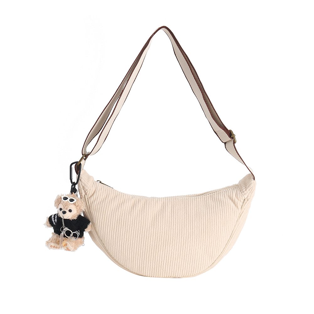 IMG_6106 Cream Corduroy Crescent Shoulder Bag