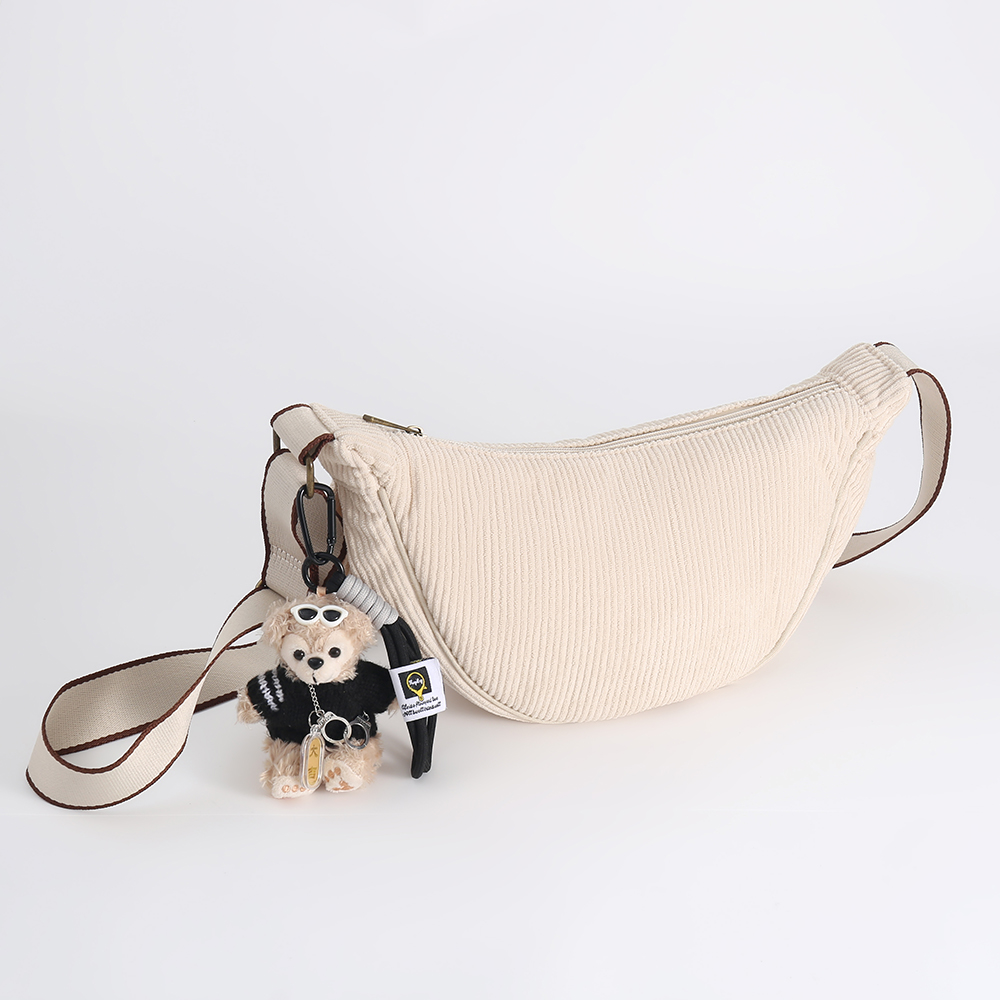 IMG_6108 Cream Corduroy Crescent Shoulder Bag