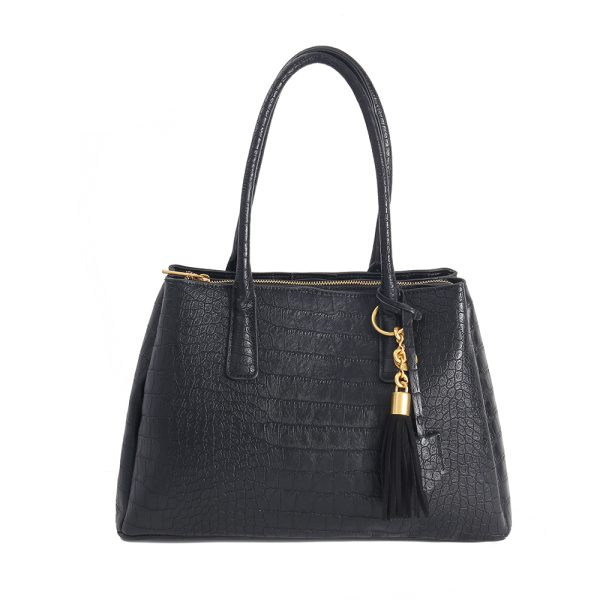 IMG_6134 Black Croc Texture PU Tote Bag