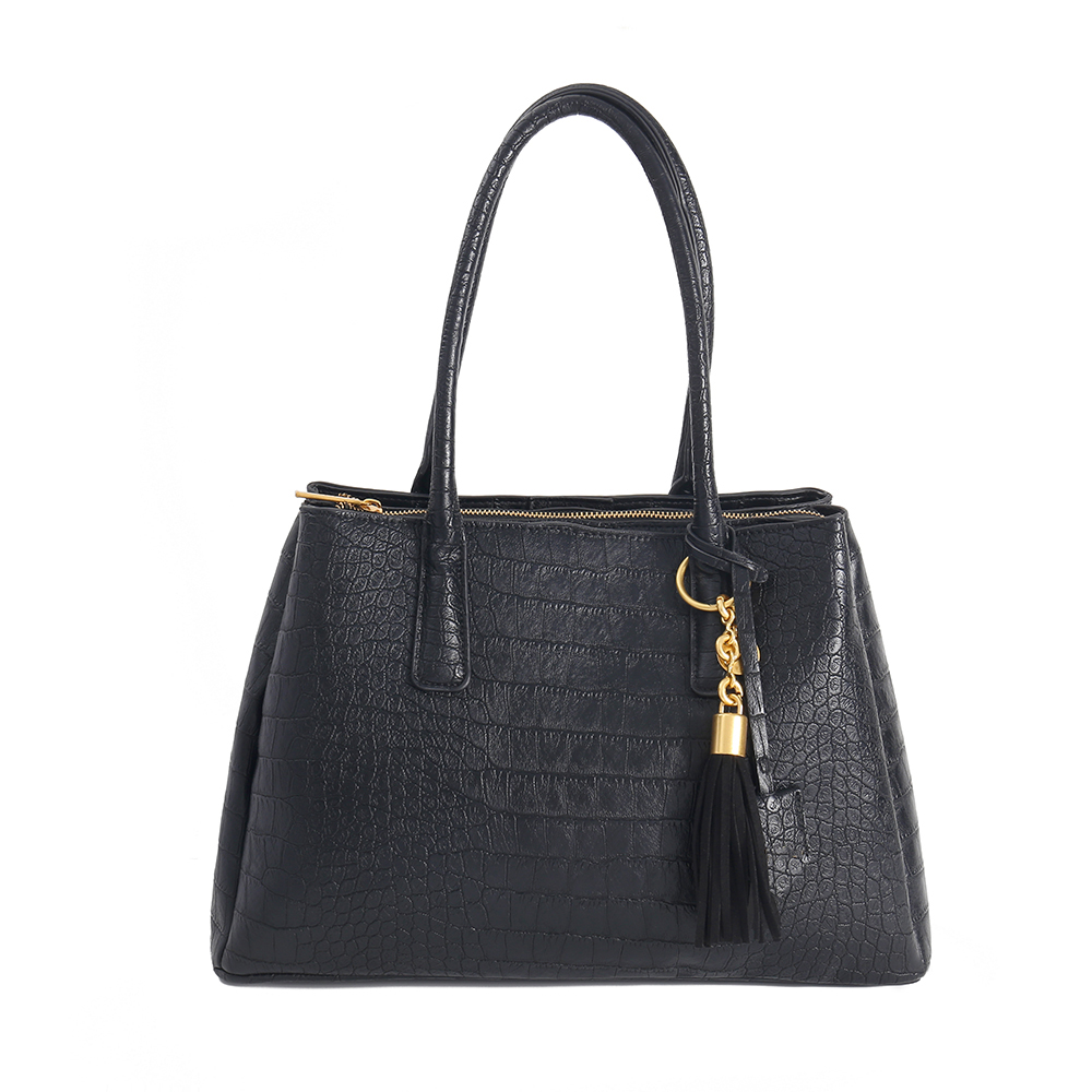 Black Croc Texture PU Tote Bag