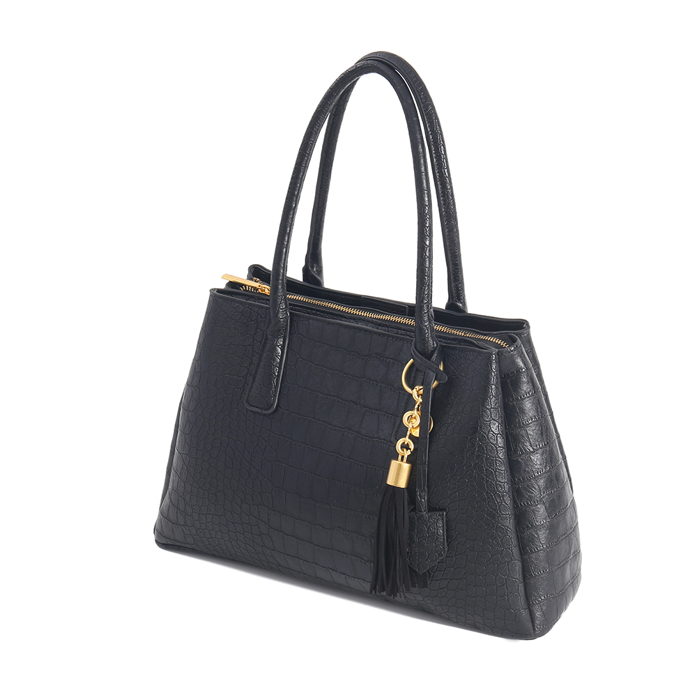 Black Croc Texture PU Tote Bag