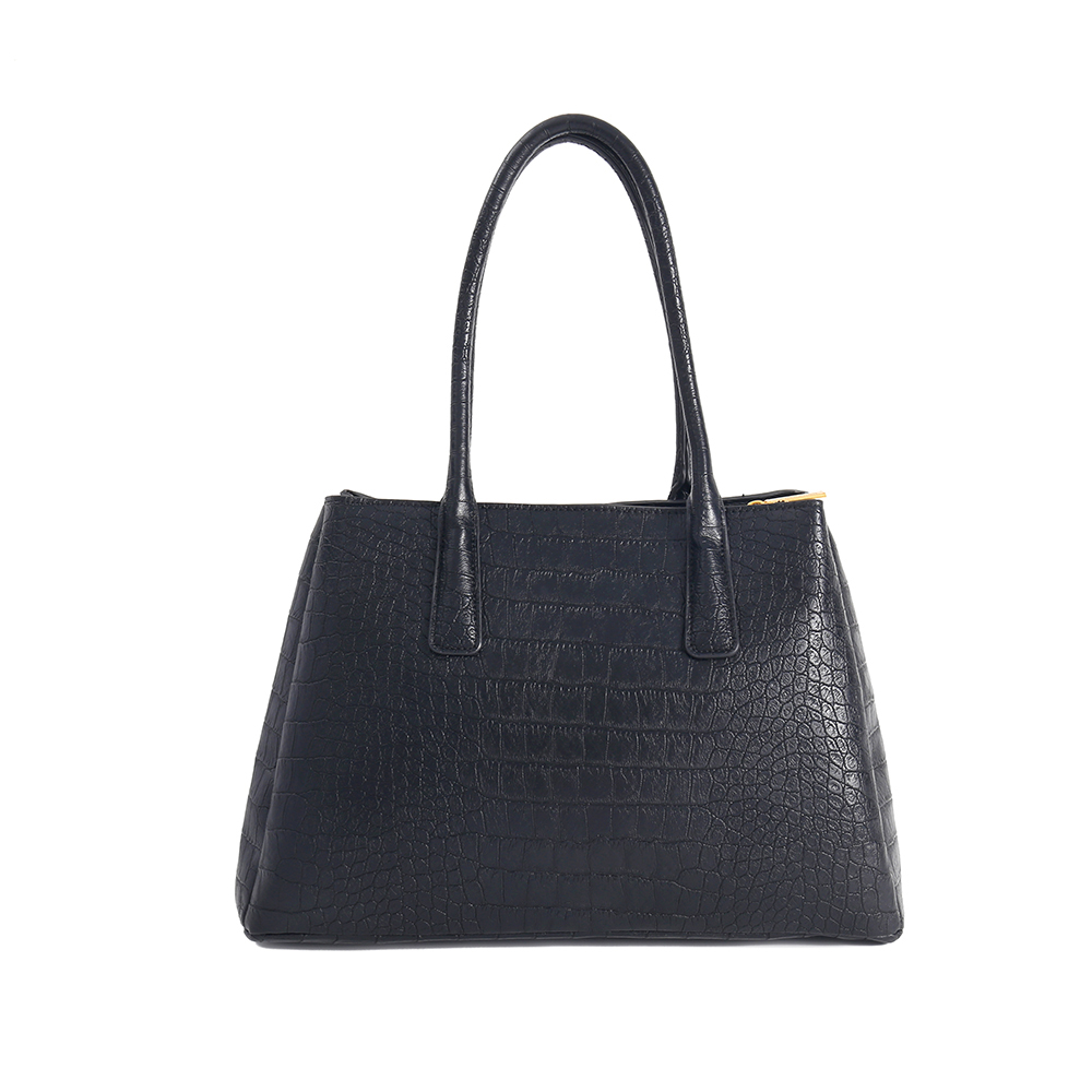 Black Croc Texture PU Tote Bag
