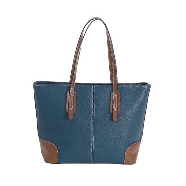 IMG_6159 Blue Contrast Trim PU Tote Bag