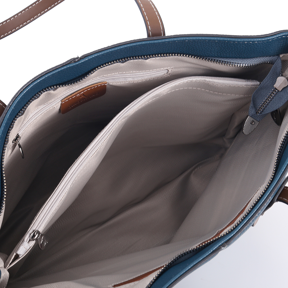 IMG_6165 Blue Contrast Trim PU Tote Bag