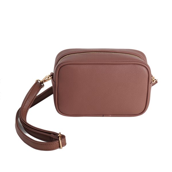 Brown Double Zip PU Crossbody Bag