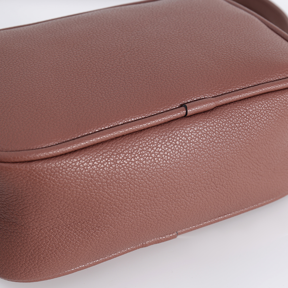 Brown Double Zip PU Crossbody Bag