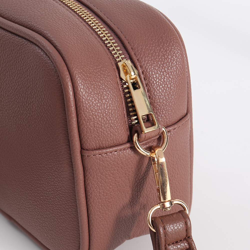 Brown Double Zip PU Crossbody Bag