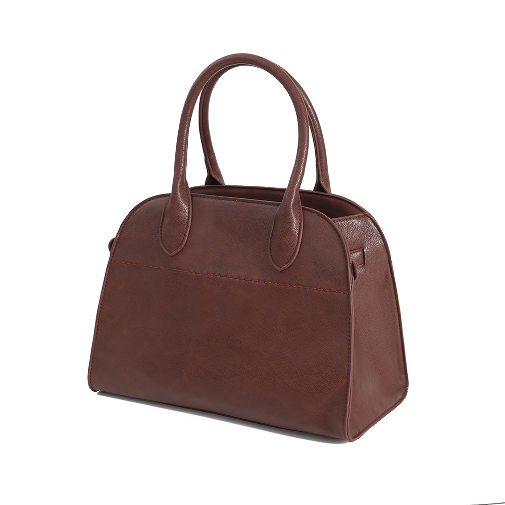 Brown Rounded PU Top Handle Bag