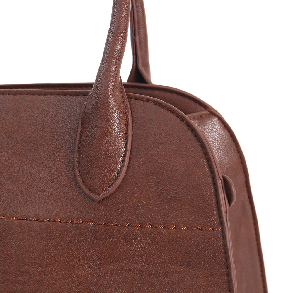Brown Rounded PU Top Handle Bag