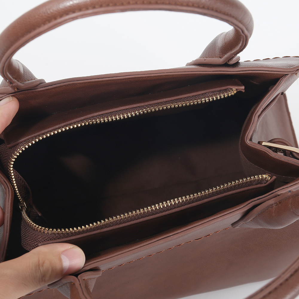 Brown Rounded PU Top Handle Bag