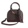 Brown Geometric Print PVC Top Handle Bag