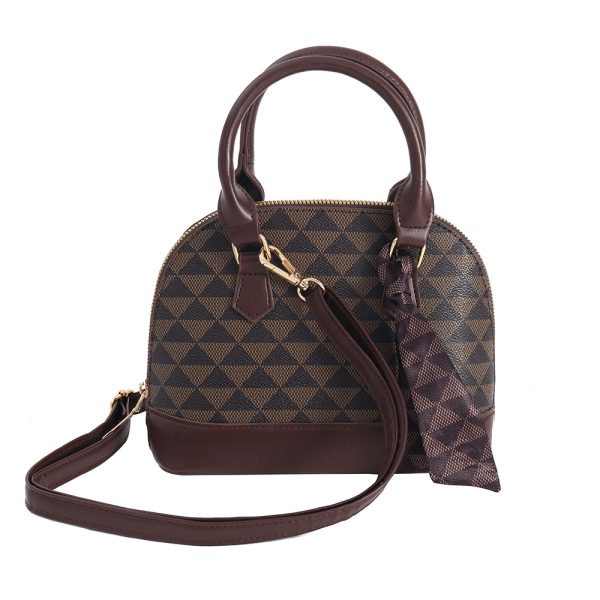 IMG_6245 Brown Geometric Print PVC Top Handle Bag