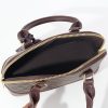 Brown Geometric Print PVC Top Handle Bag