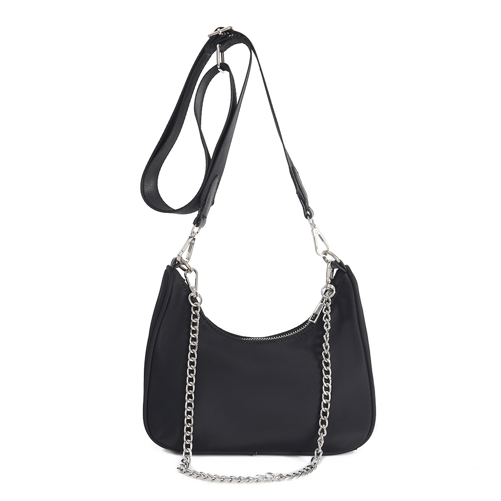 IMG_6284 Black Chain Detail Fabric Shoulder Bag