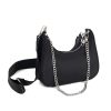 IMG_6285 Black Chain Detail Fabric Shoulder Bag