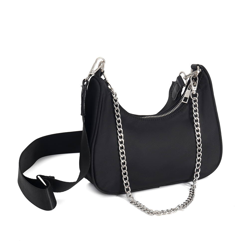 IMG_6285 Black Chain Detail Fabric Shoulder Bag