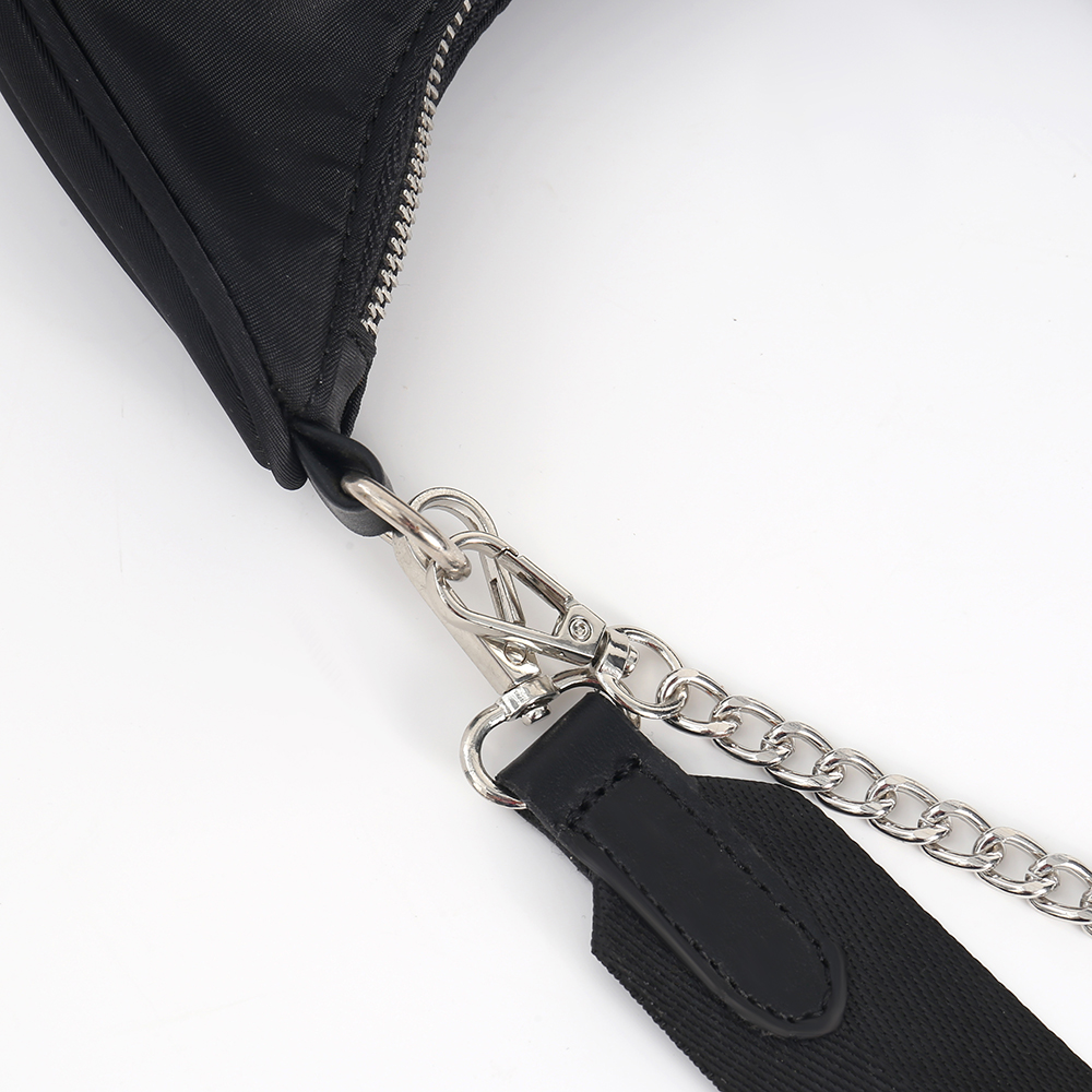 IMG_6287 Black Chain Detail Fabric Shoulder Bag