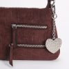 Brown Zip Pocket Velvet Shoulder Bag