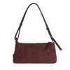 Brown Zip Pocket Velvet Shoulder Bag
