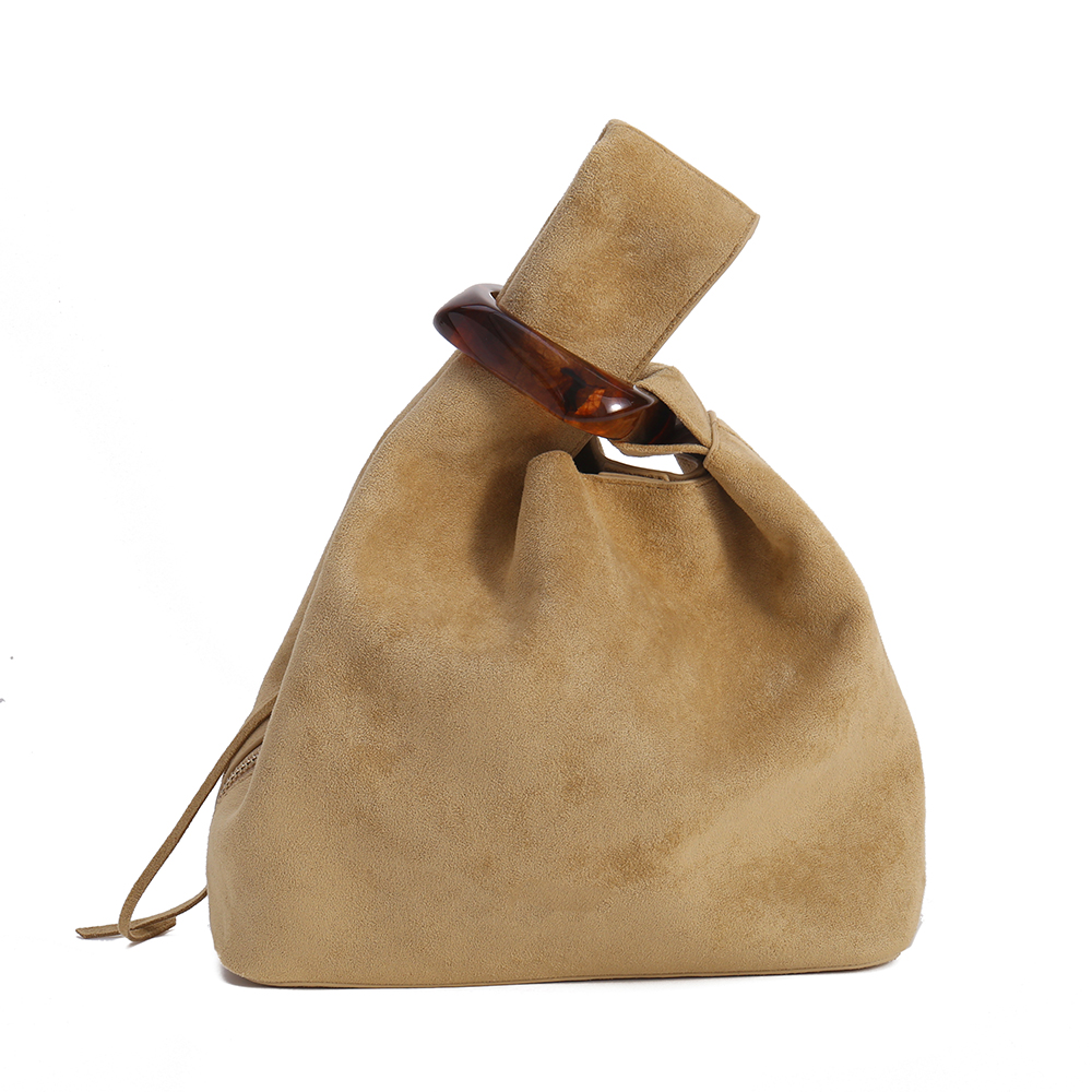 IMG_8047 Cream Knot Handle Velvet Bucket Bag