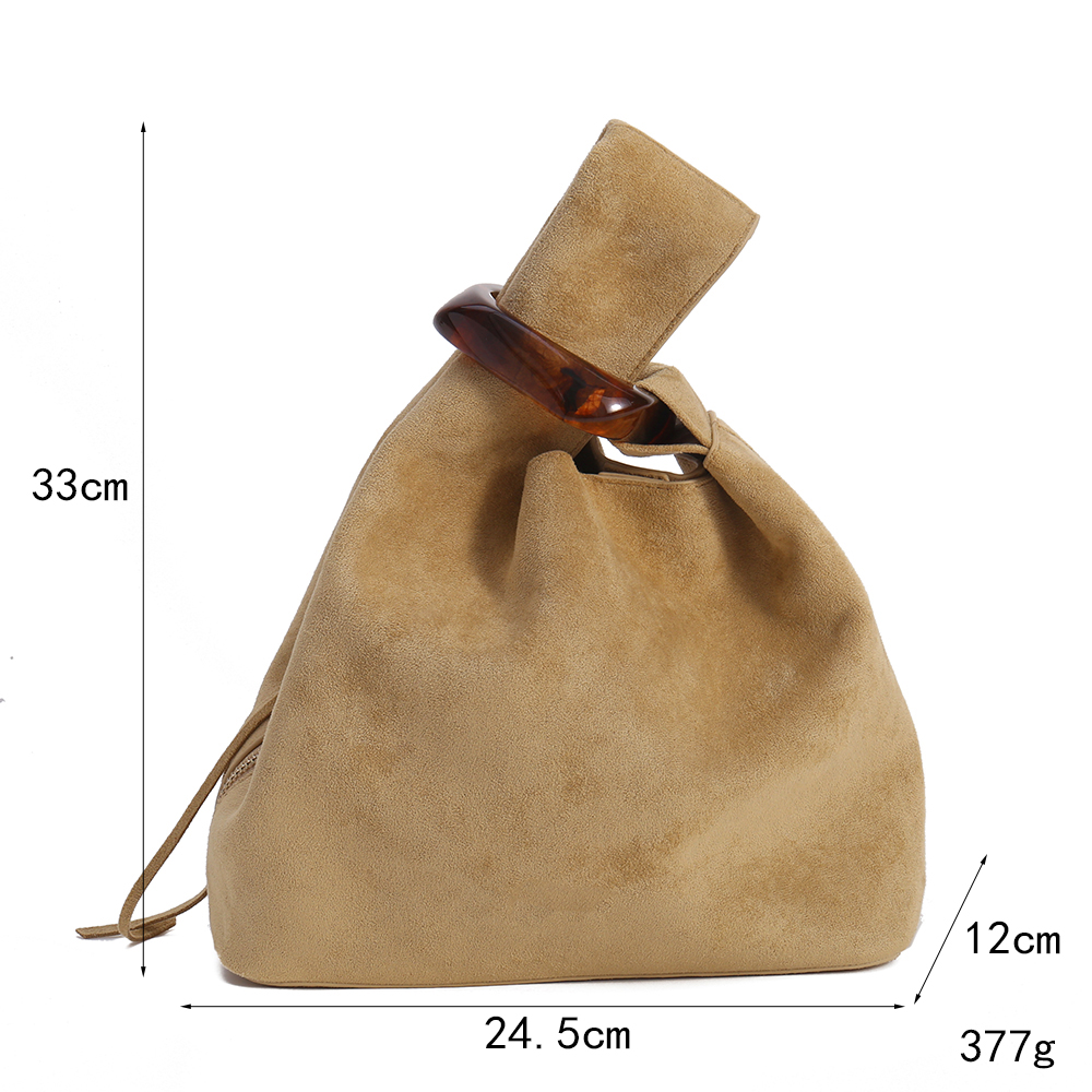 长24.5宽33厚12 重377 Cream Knot Handle Velvet Bucket Bag