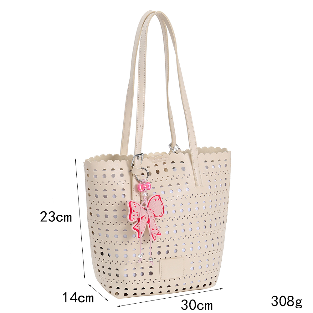 长30宽23厚14 重308 Cream Perforated PU Tote Bag