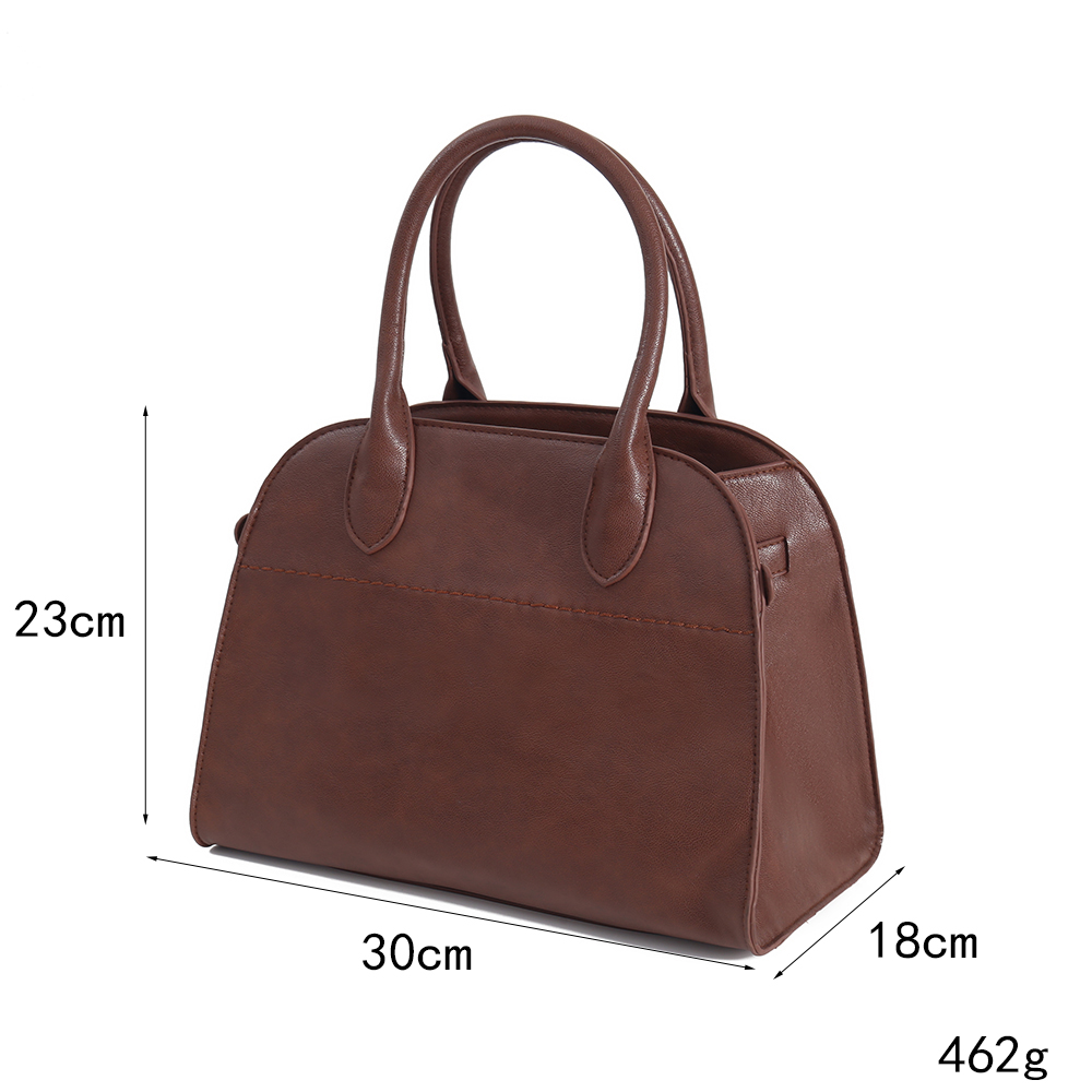 Brown Rounded PU Top Handle Bag